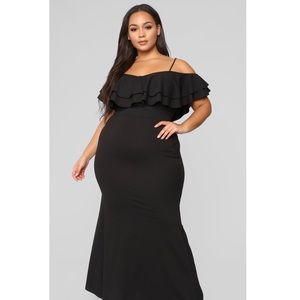Black Off the Shoulder, Ruffled Gown